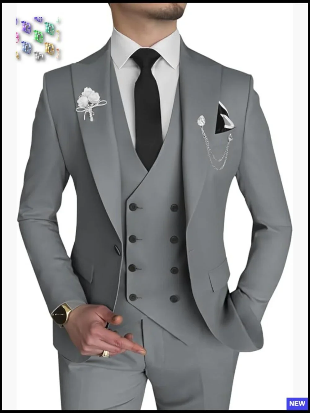 Slim Fit Double Breasted Three Piece Suit Formal Wedding Prom Dinner Party